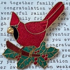 ARTISAN Enamel Cardinal on Holly Pin